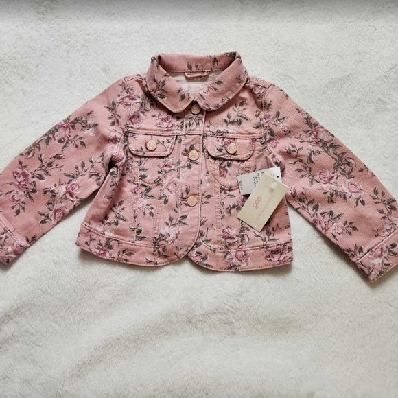 New girl's 18-24 Months LoveShackFancy x Gap pink floral icon denim jacket